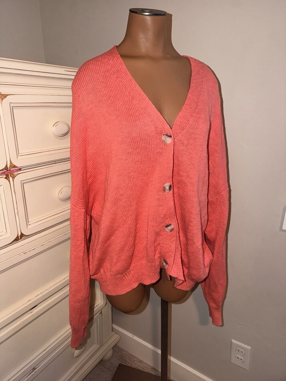 Pink Salmon Coral Cardigan Sweater Plus Size Womens XXXL 22